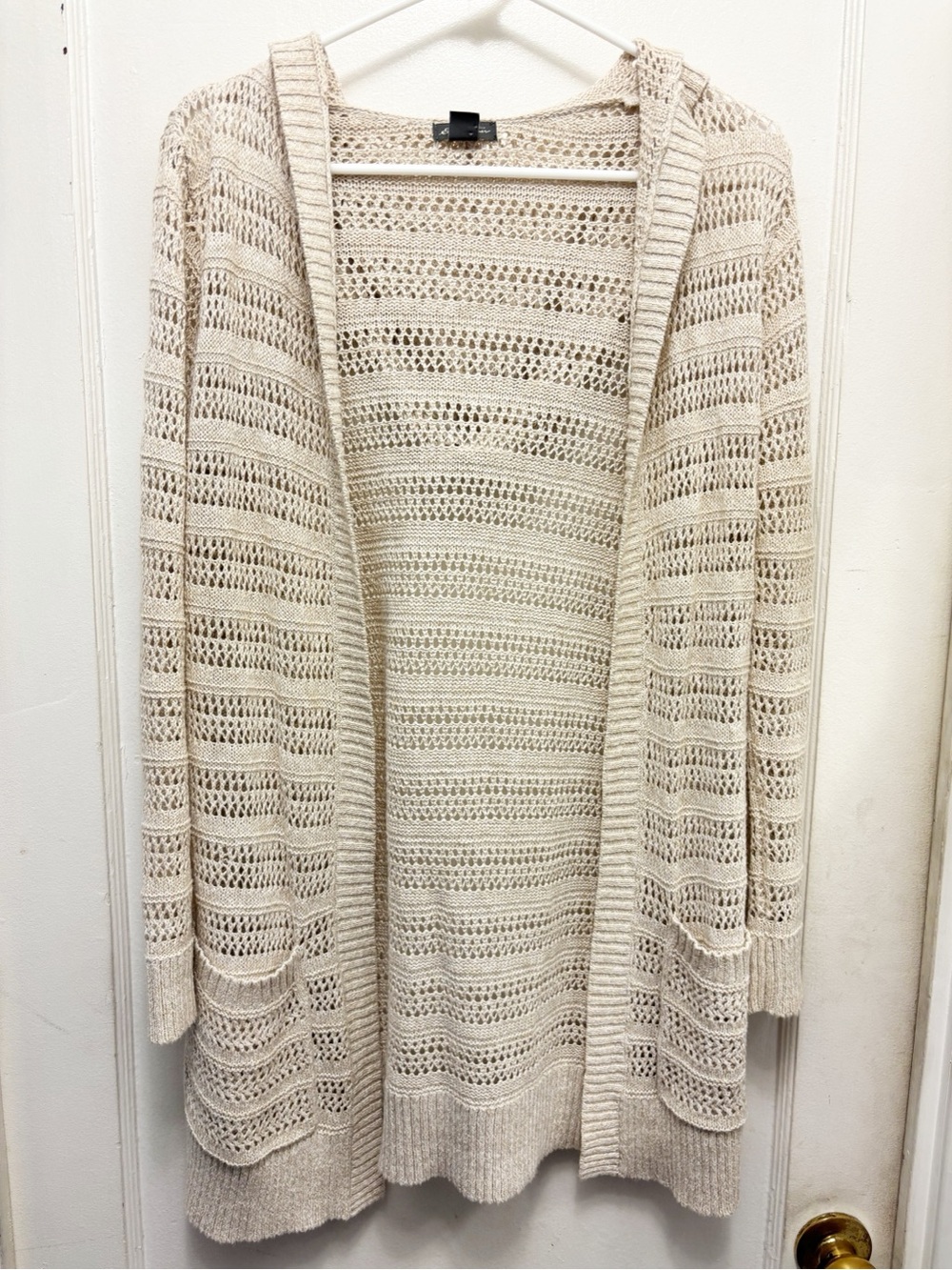 Eddie Bauer Open Knit Linen Blend Long Line Duster Cardigan Sweater Size Small